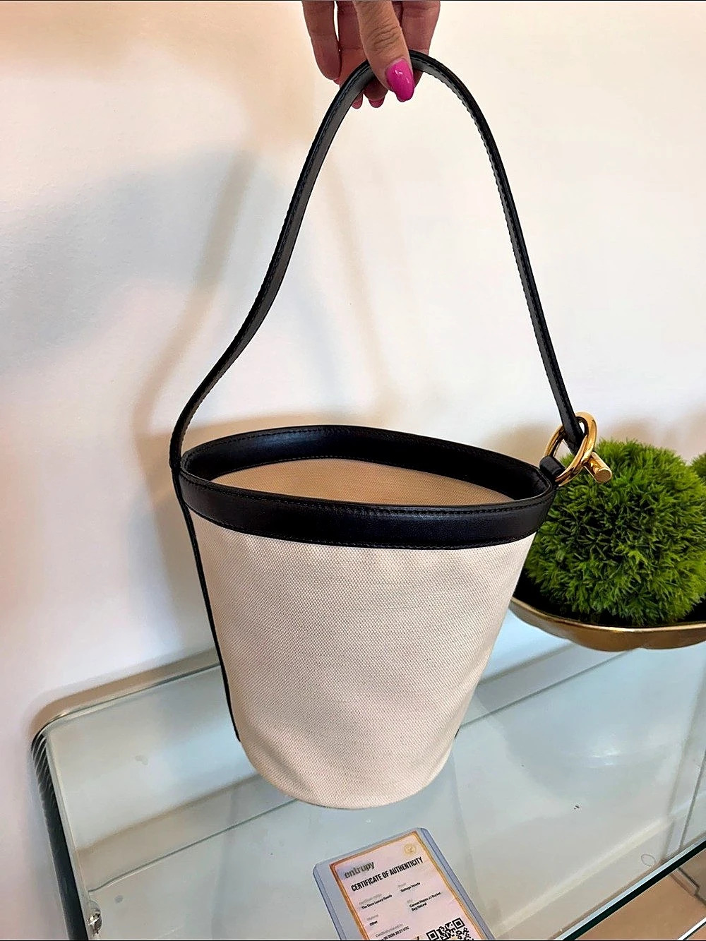 Bottega Veneta Canvas and Leather Bucket Bag Black & White like new